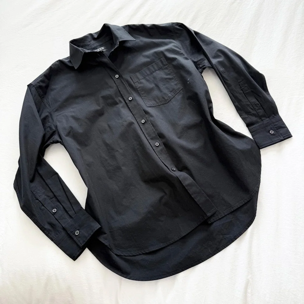 J.Crew Étienne Oversized Black Cotton Button Front Shirt XS